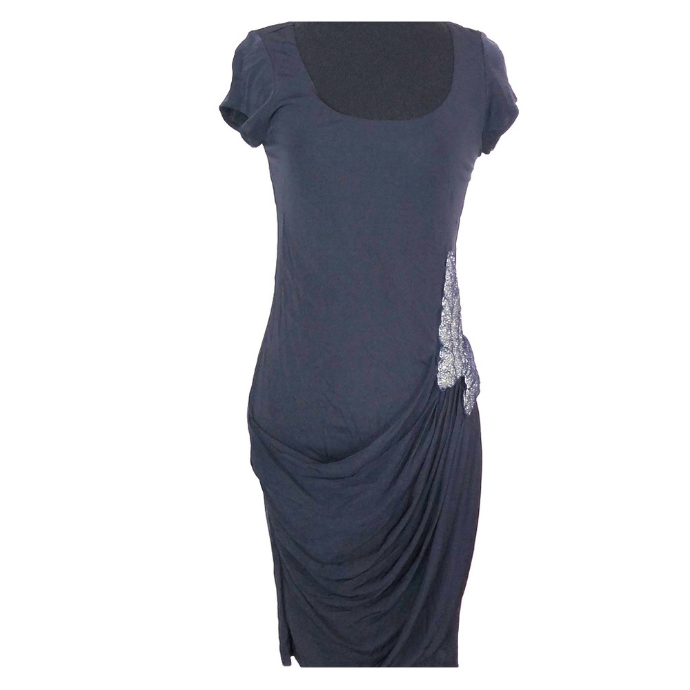Beaded Butterfly Cap Sleeve Knit Dress